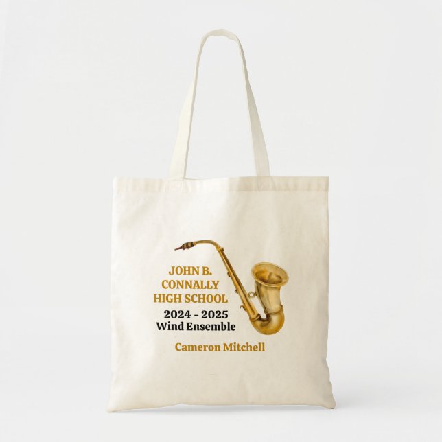 Gold Saxophone Player Personalised Band Tote Bag (Front)