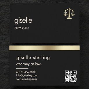 Gold Scales of Justice Attorney at Law Black Business Card