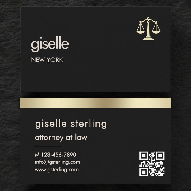 Gold Scales of Justice Attorney at Law Black Business Card (Creator Uploaded)