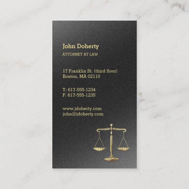 Gold Scales of Justice | Attorney at Law Business Card (Back)