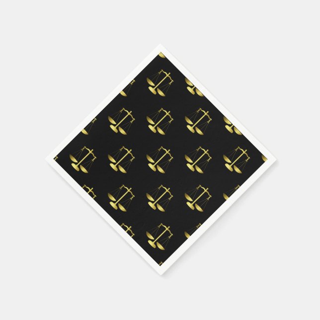 Gold Scales Of Justice on Black Repeat Pattern Napkin (Corner)