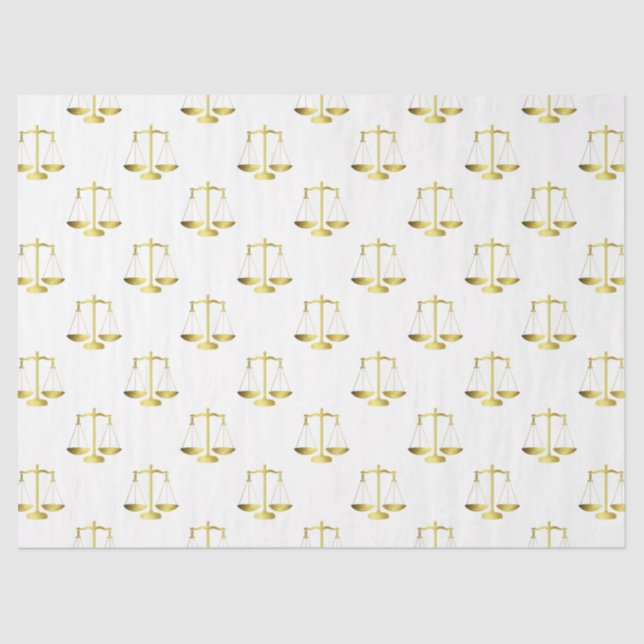 Gold Scales Of Justice on White Repeat Pattern Tissue Paper (Front)