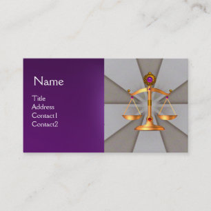 GOLD SCALES OF LAW,ATTORNEY MONOGRAM Grey Purple Business Card