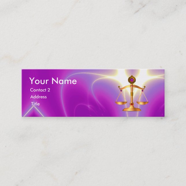 GOLD SCALES OF LAW ATTORNEY MONOGRAM Ultra Violet Mini Business Card (Front)