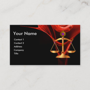GOLD SCALES OF LAW,BLACK RED FRACTAL ROSE MONOGRAM BUSINESS CARD