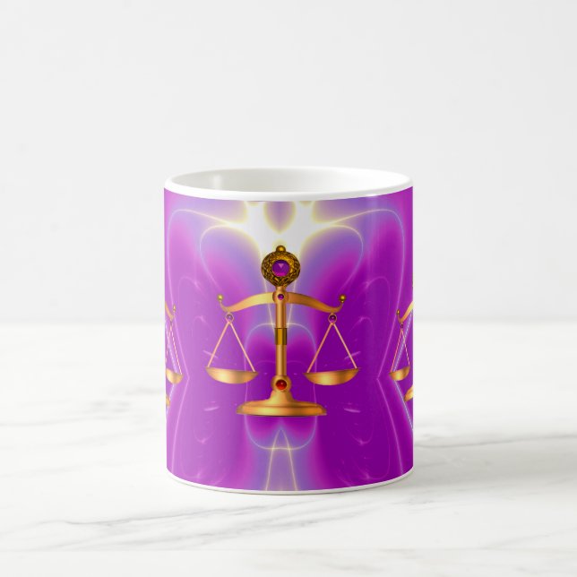 GOLD SCALES OF LAW WITH GEM STONES ,Justice Symbol Coffee Mug (Center)