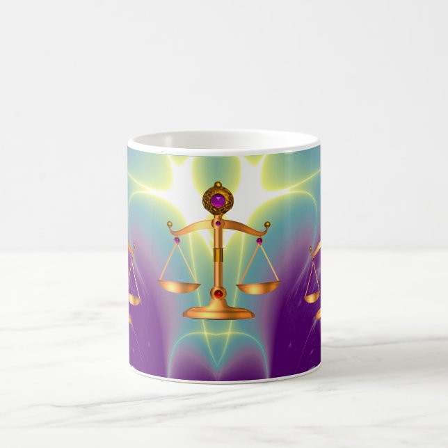 GOLD SCALES OF LAW WITH GEM STONES ,Justice Symbol Coffee Mug (Center)