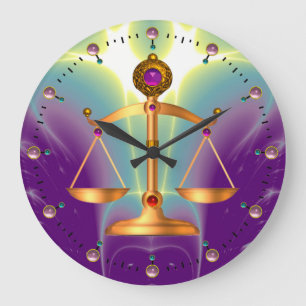 GOLD SCALES OF LAW WITH GEM STONES ,Justice Symbol Large Clock