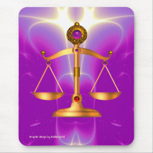 GOLD SCALES OF LAW WITH GEM STONES ,Justice Symbol Mouse Pad