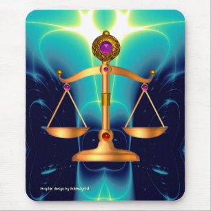 GOLD SCALES OF LAW WITH GEM STONES ,JUSTICE SYMBOL MOUSE PAD