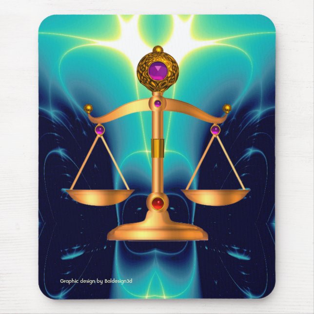 GOLD SCALES OF LAW WITH GEM STONES ,JUSTICE SYMBOL MOUSE PAD (Front)