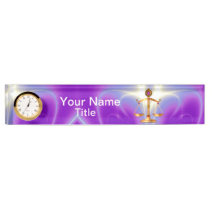 GOLD SCALES OF LAW WITH GEM STONES ,Justice Symbol Nameplate