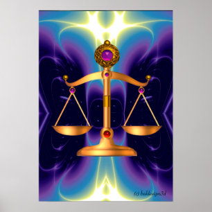 GOLD SCALES OF LAW WITH GEM STONES ,Justice Symbol Poster