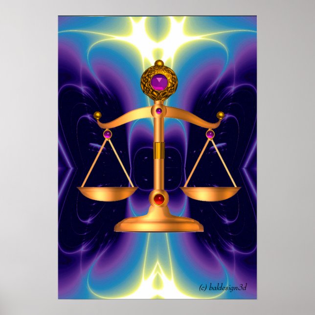 GOLD SCALES OF LAW WITH GEM STONES ,Justice Symbol Poster (Front)