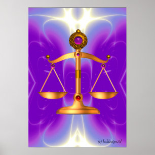 GOLD SCALES OF LAW WITH GEM STONES ,Justice Symbol Poster