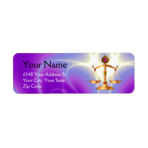 GOLD SCALES OF LAW WITH GEM STONES ,Justice Symbol Return Address Label