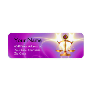 GOLD SCALES OF LAW WITH GEM STONES ,Justice Symbol Return Address Label