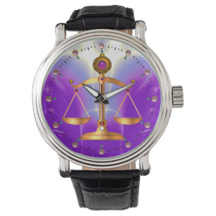 GOLD SCALES OF LAW WITH GEM STONES ,Justice Symbol Watch