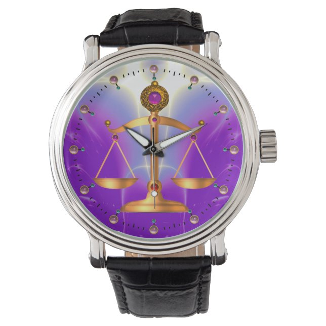 GOLD SCALES OF LAW WITH GEM STONES ,Justice Symbol Watch (Front)