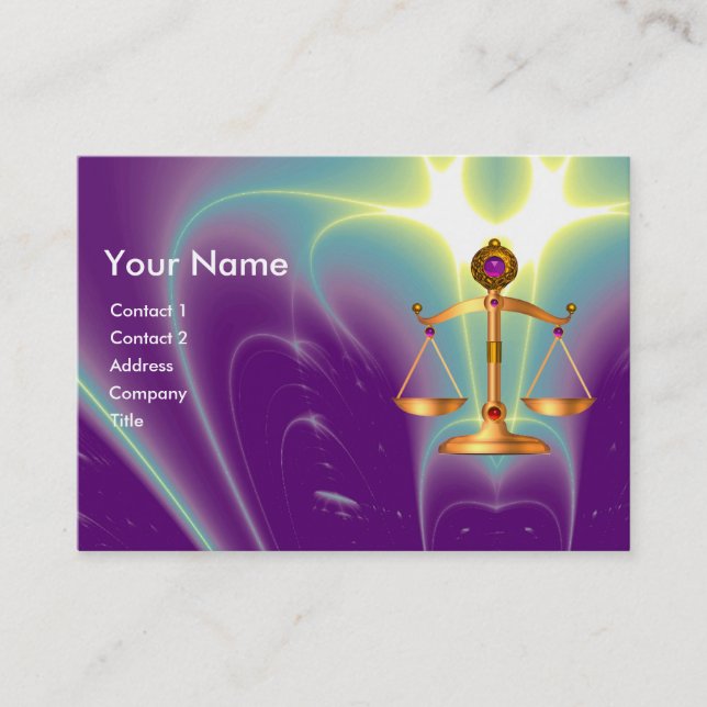 GOLD SCALES OF LAW WITH GEM STONES MONOGRAM BUSINESS CARD (Front)