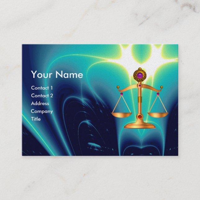 GOLD SCALES OF LAW WITH GEM STONES MONOGRAM BUSINESS CARD (Front)