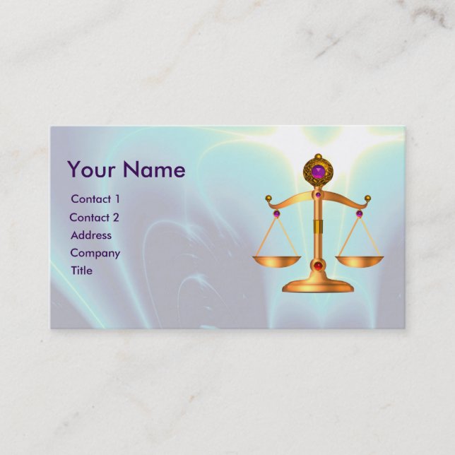 GOLD SCALES OF LAW WITH GEM STONES MONOGRAM BUSINESS CARD (Front)