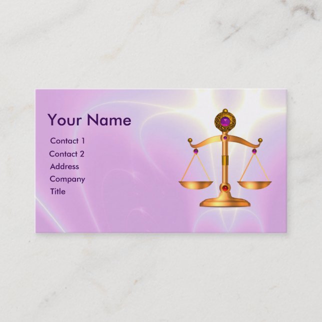 GOLD SCALES OF LAW WITH GEM STONES MONOGRAM BUSINESS CARD (Front)