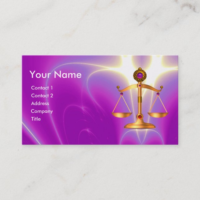 GOLD SCALES OF LAW WITH GEM STONES MONOGRAM BUSINESS CARD (Front)