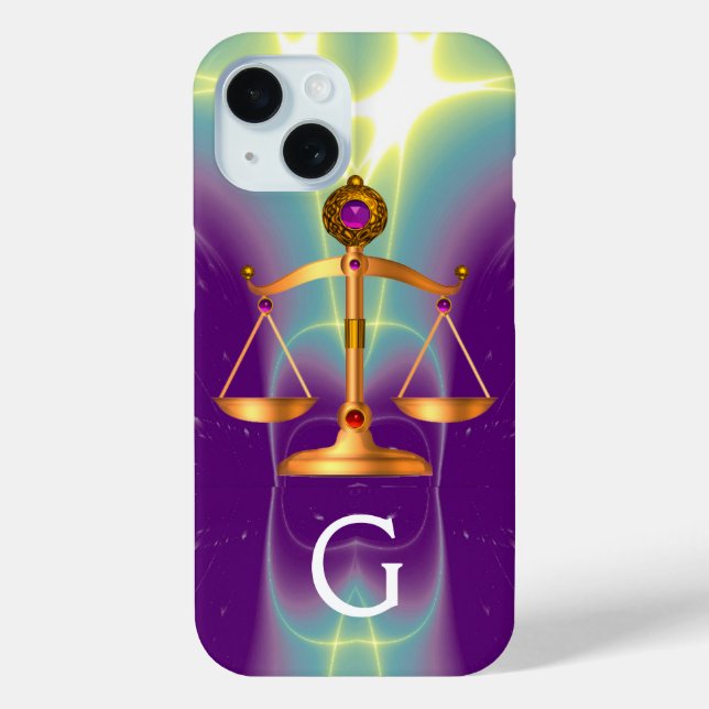 GOLD SCALES OF LAW WITH GEM STONES MONOGRAM Case-Mate iPhone CASE (Back)