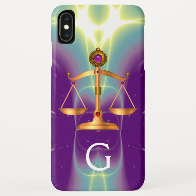 GOLD SCALES OF LAW WITH GEM STONES MONOGRAM Case-Mate iPhone CASE (Back)