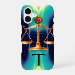GOLD SCALES OF LAW WITH GEM STONES MONOGRAM iPhone 16 CASE