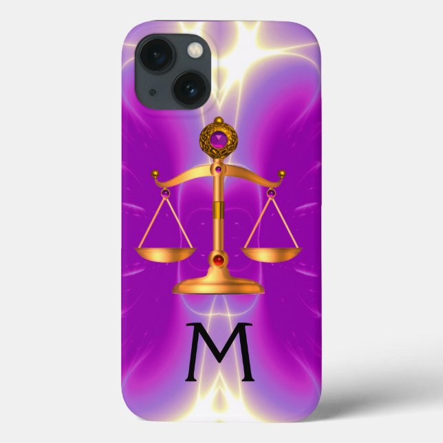 GOLD SCALES OF LAW WITH GEM STONES MONOGRAM Pink Case-Mate iPhone Case (Back)