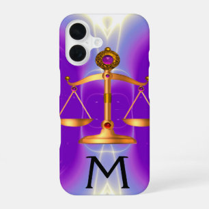 GOLD SCALES OF LAW WITH GEM STONES MONOGRAM Pink iPhone 16 Case