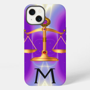 GOLD SCALES OF LAW WITH GEM STONES MONOGRAM Pink iPhone 13 Case