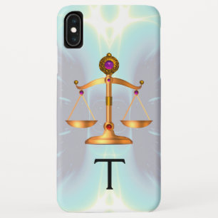 GOLD SCALES OF LAW WITH GEM STONES MONOGRAM Teal iPhone XS Max Case