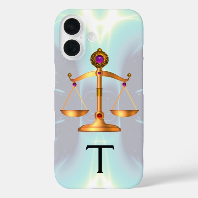 GOLD SCALES OF LAW WITH GEM STONES MONOGRAM Teal Case-Mate iPhone Case (Back)