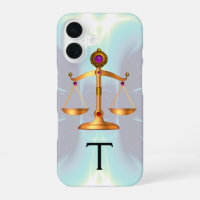 GOLD SCALES OF LAW WITH GEM STONES MONOGRAM Teal