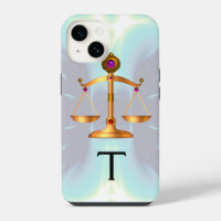 GOLD SCALES OF LAW WITH GEM STONES MONOGRAM Teal