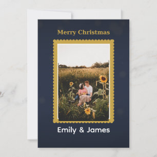 Gold Scalloped Couples Christmas Photo Holiday Card