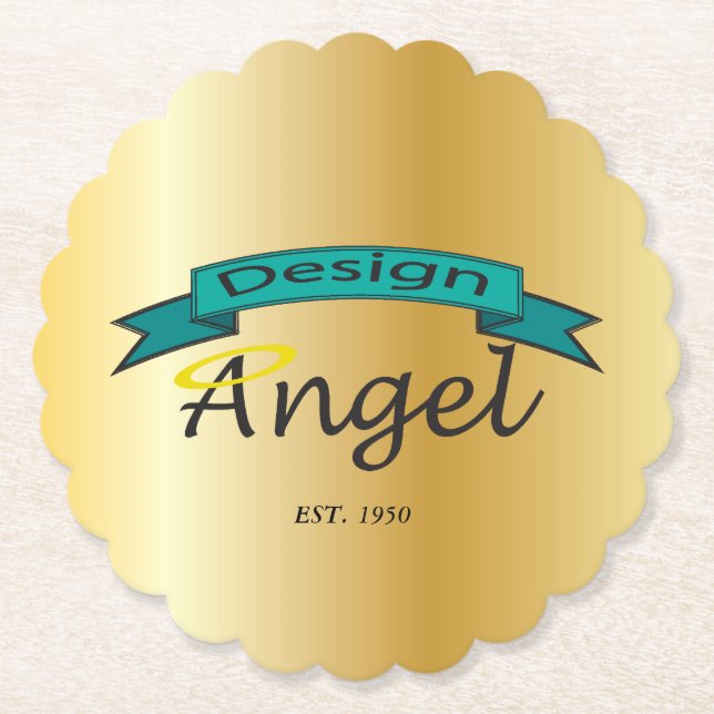 Gold Scalloped Custom Logo Branded Paper Coasters (Front)