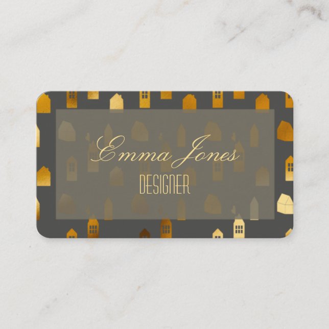 Gold Scandinavian Houses  Business Card (Front)