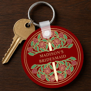 Gold Scarlet Floral Bridesmaid Royal Wedding Gift Key Ring