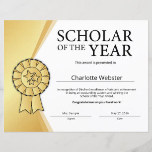 Gold Scholar of the Year Award Honour Certificate