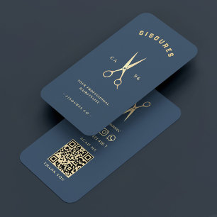 Gold Scissors Barber Barbershop Blue Charcoal Business Card