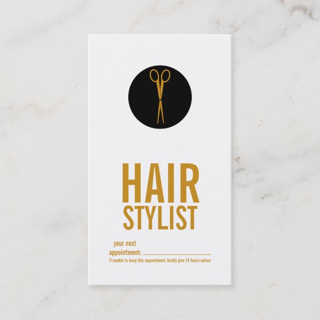 Gold Scissors Black Dot Appointment Card (Front)