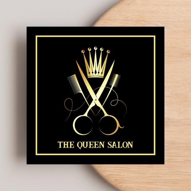 Gold scissors & Black Hairdresser Beauty Salon Square Business Card (Creator Uploaded)