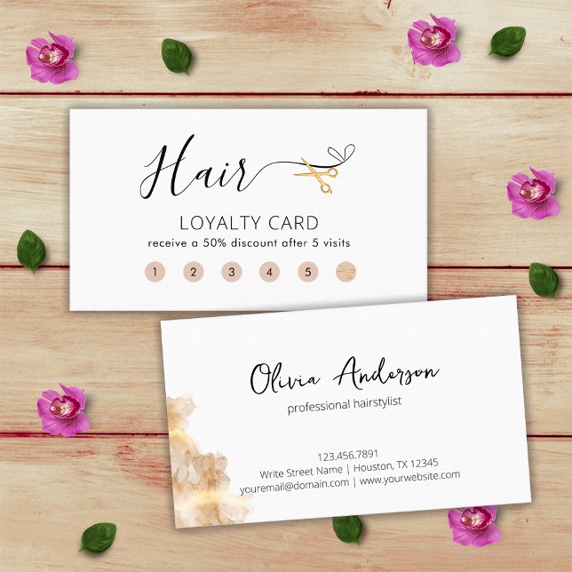 Gold Scissors Hairstylist Hairdresser Beauty Salon Loyalty Card (Front and Back)