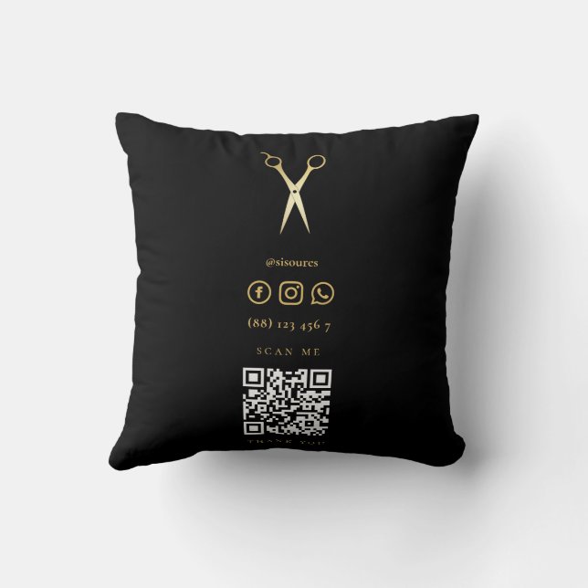 Gold Scissors Hairstylist Minimalist Qr Code Cushion (Back)