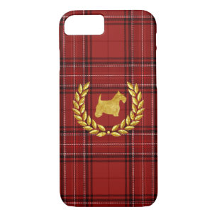Gold Scottie and Dark Red Plaid iPhone 8/7 Case