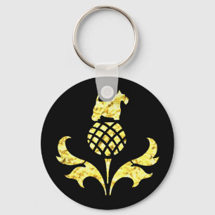 Gold Scottie Thistle Personalise Key Ring